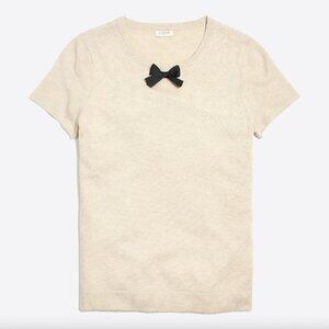 J.Crew Medium M Cream Merino Wool Blend Cream Bow‎ Short Sleeve Pullover Sweater